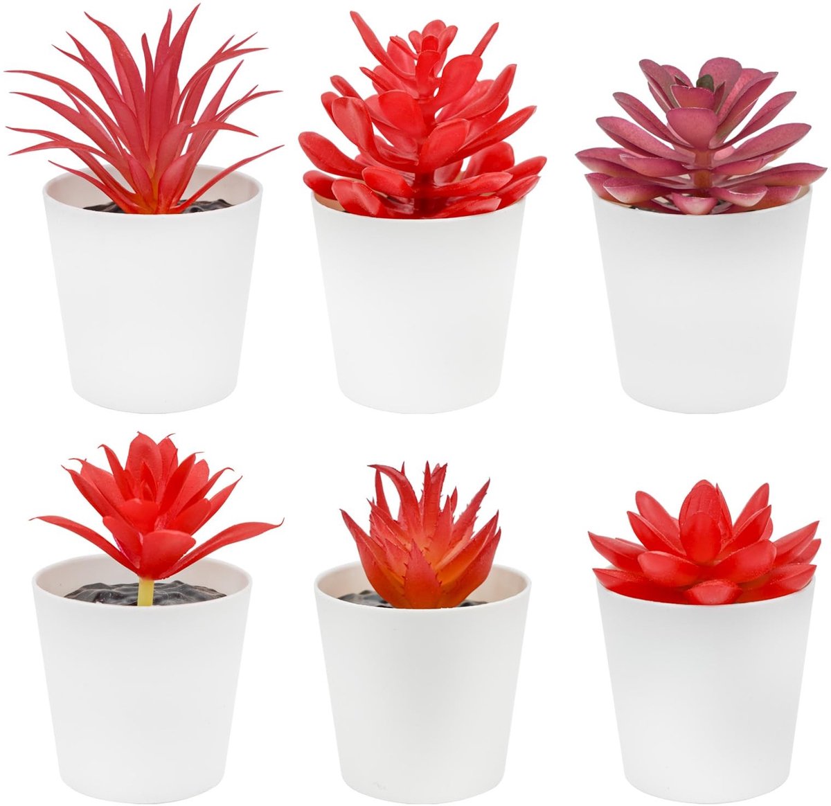 Dailygoods - Set van 6 vetplanten kunstplanten in potten bureau plant nepplanten faux vetplanten voor slaapkamer vensterbank plank kantoor woondecoratie (rood)
