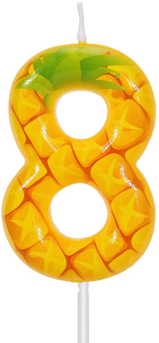 Dailygoods- Nummerkaars Geel - Ananas Thema - Taartdecoratie - Verjaardagsfeest - Jubileumviering - Lengte 5,9cm - Taartkaars