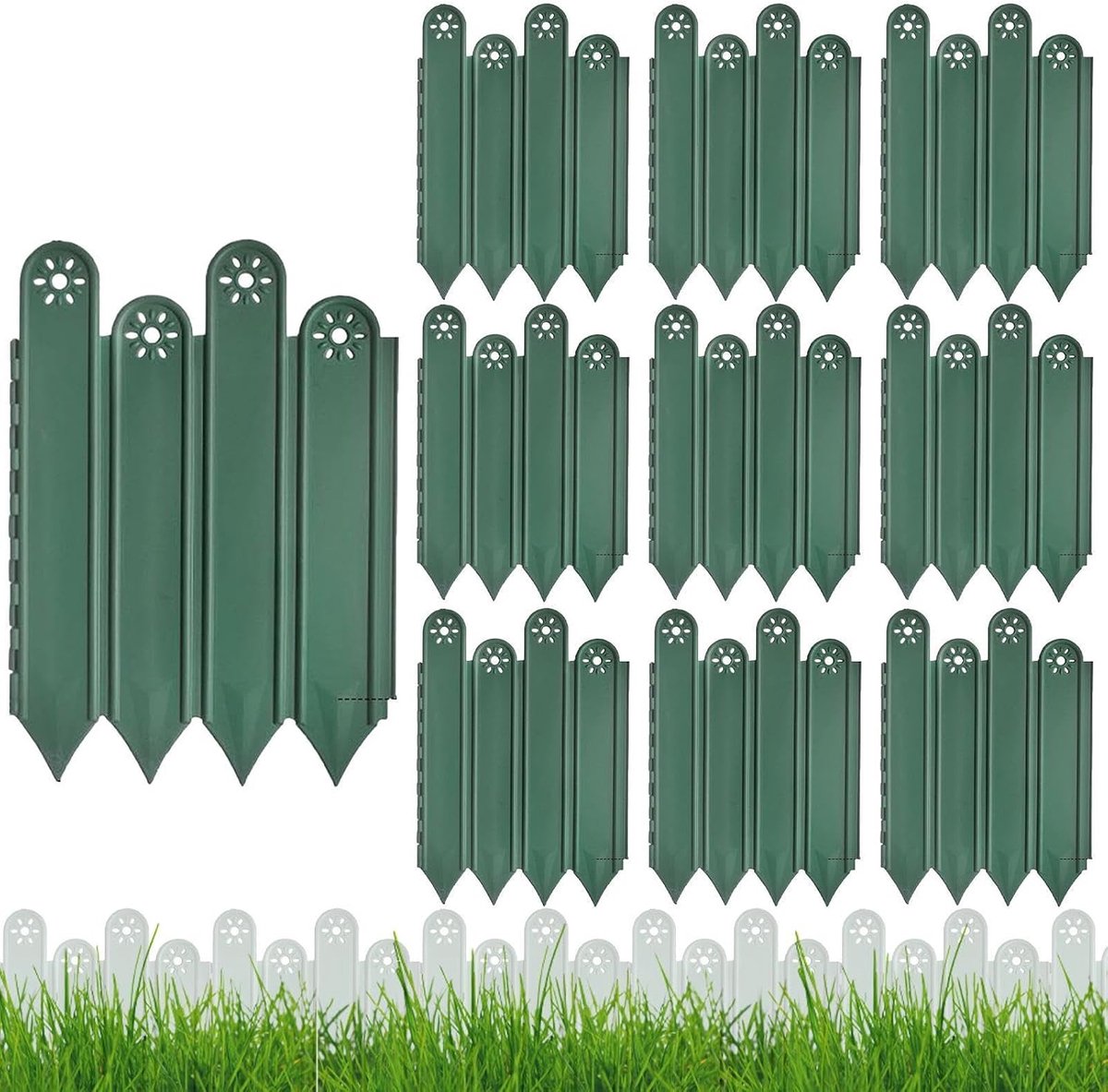 Decoratieve Tuinafscheiding - Tuinomheining Terrasrand - Bloembedden Afbakenen - UV- en Roestbestendig - 10 Delig - Groen