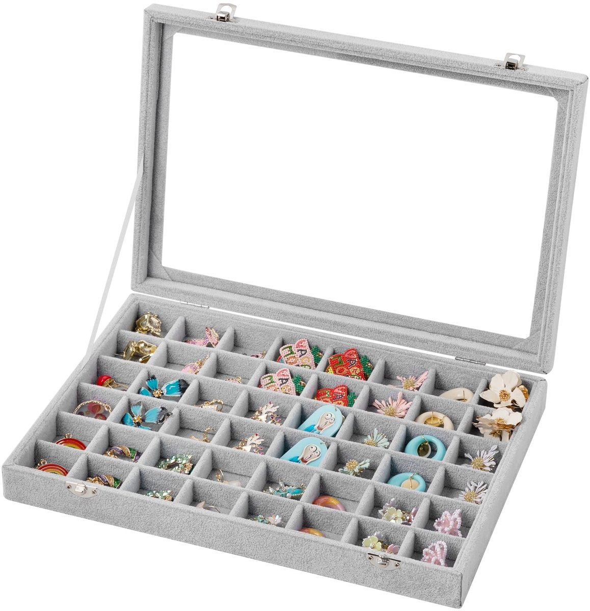 Dailygoods- Sieradenbox met 48 vakken - Verstelbare Oorbellenhouder - Sieradenorganizer - Fluwelen Lade - 35 x 24 x 5 cm - Hoogwaardig Materiaal