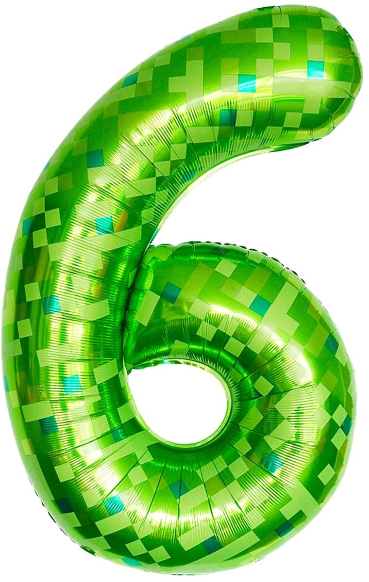 Dailygoods- Folieballon 6 - Cijferballon 6e Verjaardag - Verjaardagsdecoratie - Pixelmotief - Helium Ballon - 100 cm Grootte