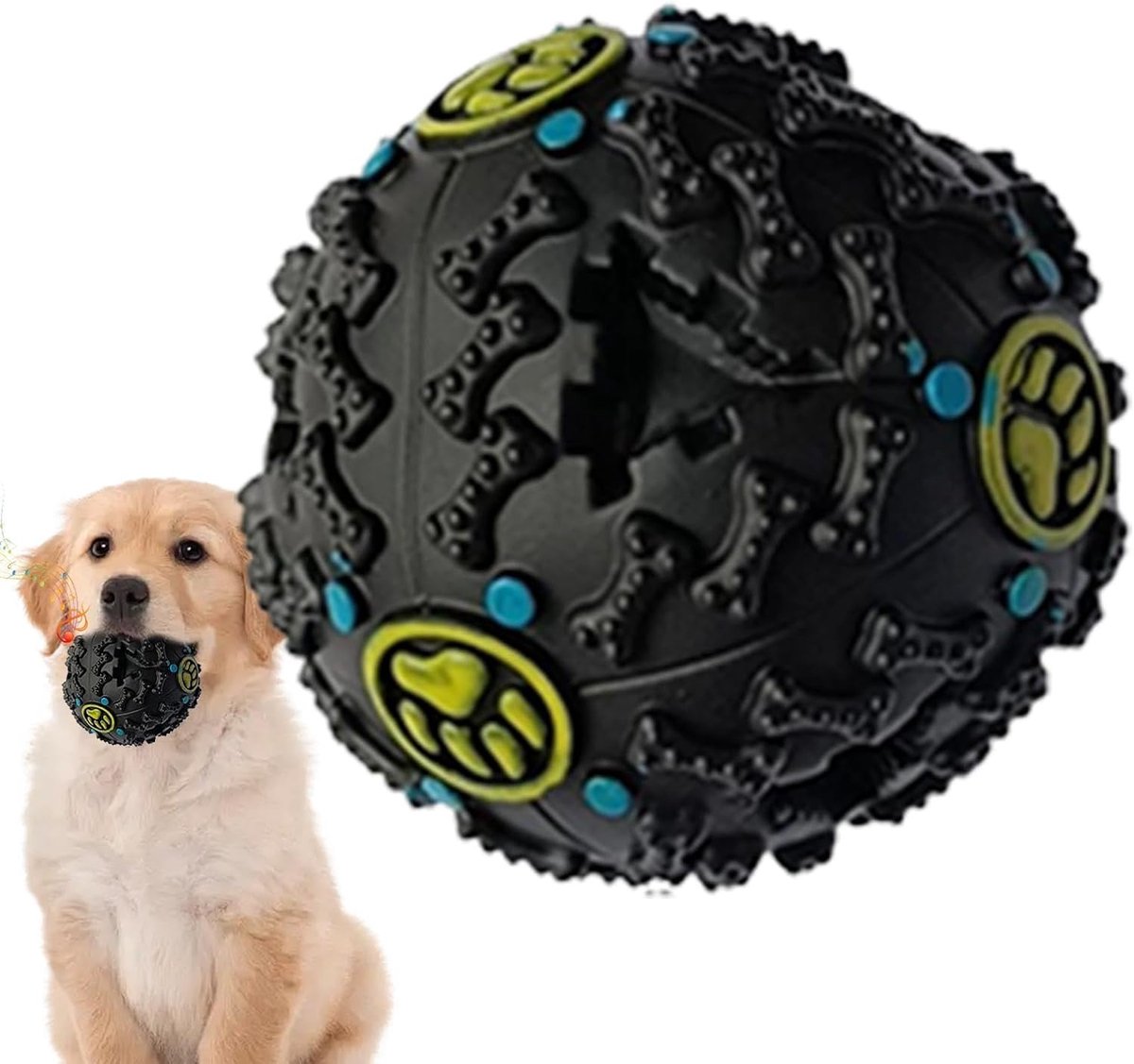 Hondenvoerbal - Voedselkauwbal Wiebelbal - Hond Trainen - Giechelend Geluid - 9x9cm - Zwart