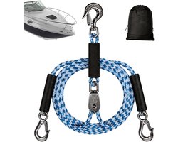 Boot Sleeptouw - Watersport Touw - Watersport Activiteiten - 360 Draaibare Katrol - 2.4 Meter - Blauw Wit