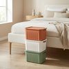INDECOR-Opbergbox 15 Liter Set van 3 met Deksel – BPA-vrije Stapelbare Opbergdozen met Handgrepen – Opbergmanden voor Kleding, Speelgoed en Accessoires – Terracotta, Wit en Groen