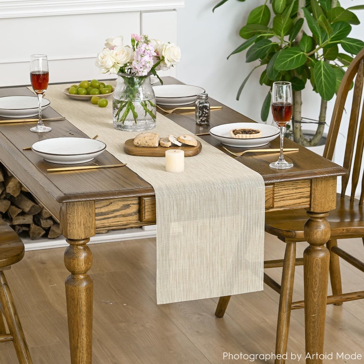 Dailygoods - Beige Wasbare PVC Tafelloper 30 x 273 cm Vlekbestendig voor Eettafel Decoratie
