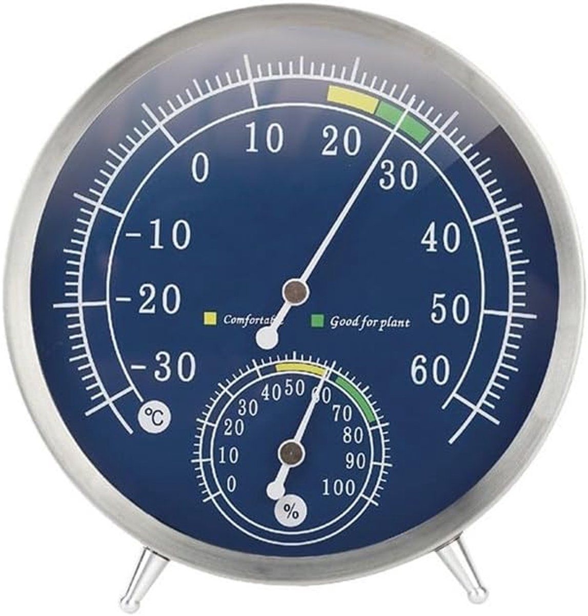 Mechanische thermometer hygrometer - Binnenklimaat monitor - Klimaat bewaken - Batterijloos ontwerp - 135x130mm - Zilverkleurig