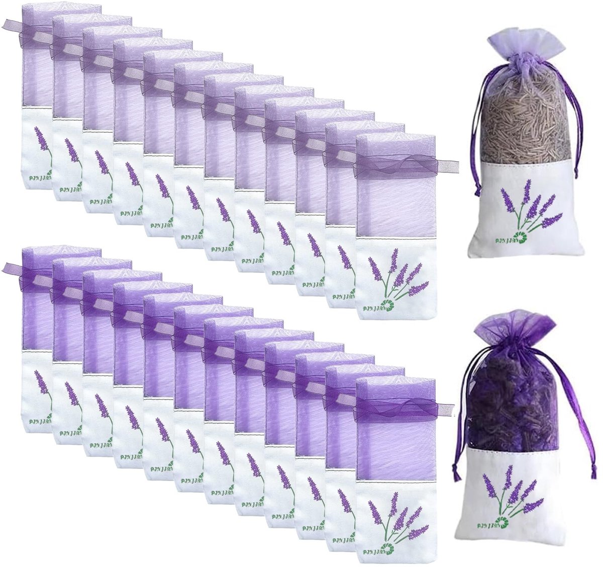 Dailygoods- Lavendelzakjes 24 Stuks - Hoogwaardige Katoen-Ramee - Lege Zakjes voor Vullen - Diverse Patronen - Ideaal voor Kledingkast/Coupe - Afmeting 15,5 cm x 7,5 cm - Geurzakjes