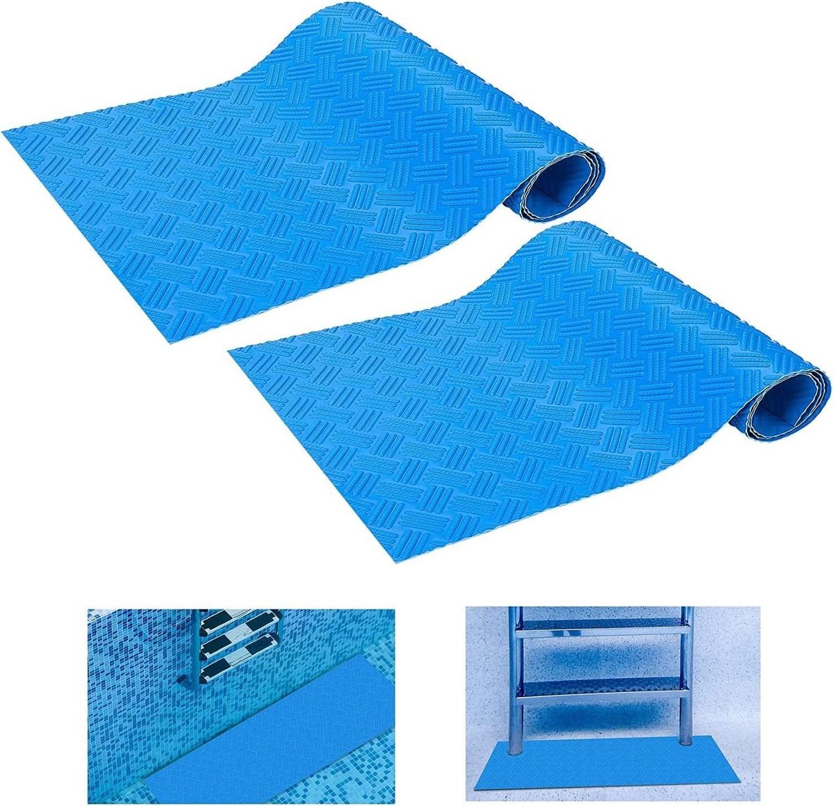Antislip Zwembadladder Mat - Set van 2 - PVC - Gestructureerd Oppervlak - Beschermt Zwembadfolie - Geschikt voor Trappen en Ladders van Bovengrondse Zwembaden - Eenvoudig te Bevestigen - Veiligheid en Stabiliteit- 90 x 23 cm