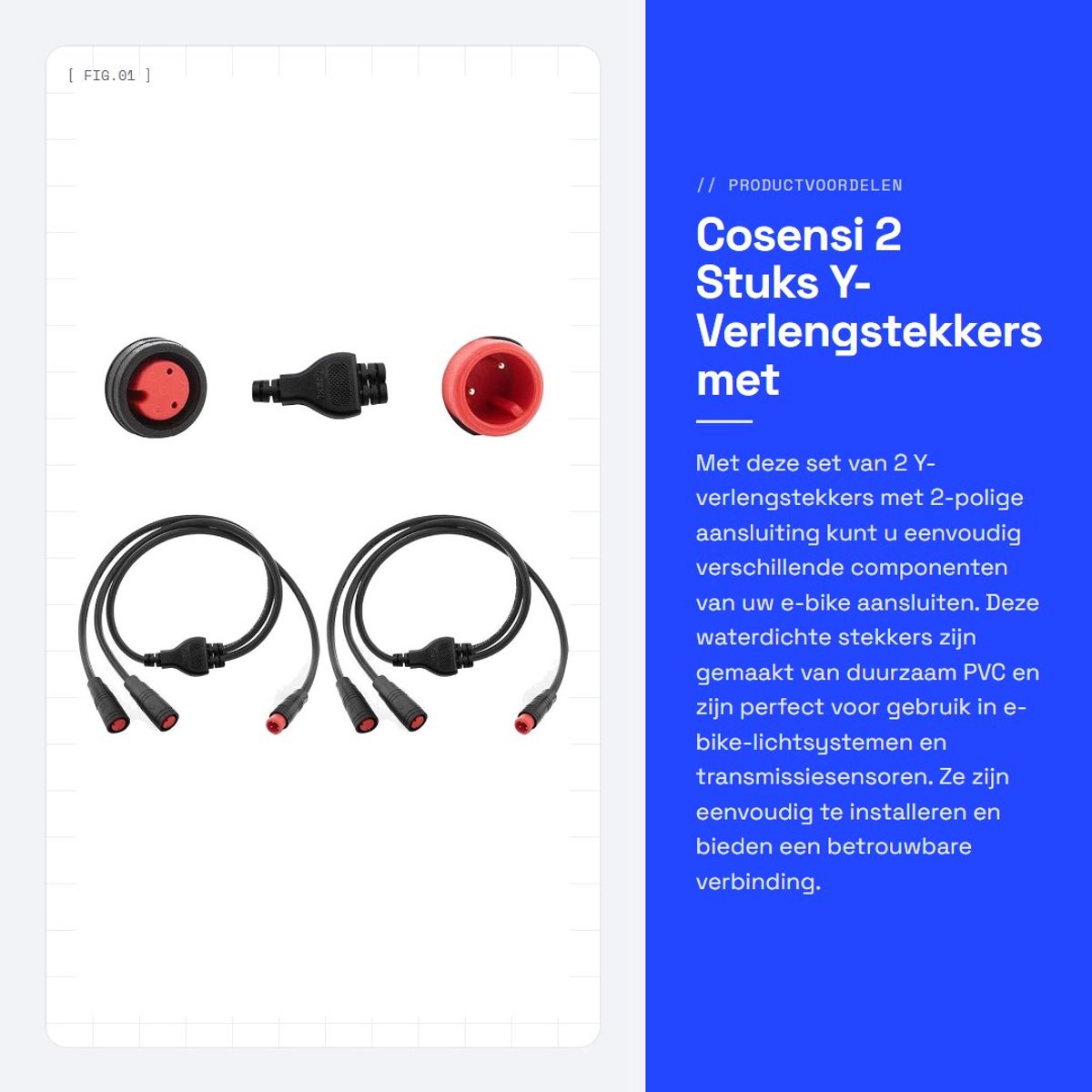 Dailygoods - 2 Stuks Y-Verlengstekkers met 2-polige Aansluiting voor E-bikes
