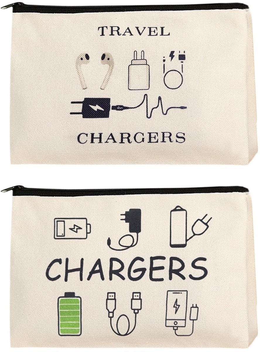 Dailygoods- Make-Up Tas 2 Stuks - Gepersonaliseerde Opbergtas - Reis Opbergtas - Unisex Toilettas - Duurzaam Linnen - 25X17X6Cm