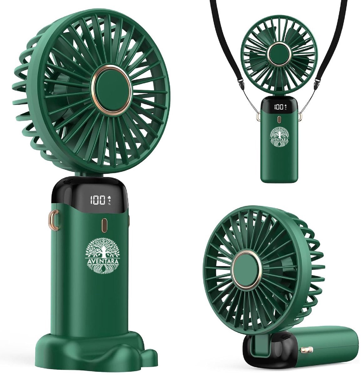 Draagbare Ventilator – Handventilator met Draagkoord – USB Oplaadbaar – 5 Snelheden – Bureauventilator – Handventilator – Fluisterstil – Draagventilator Groen