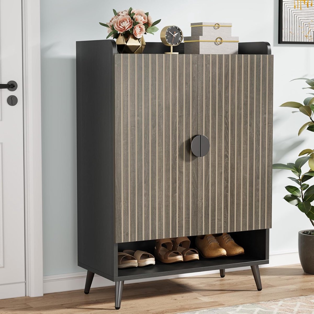 Little Trees Schoenenkast - Opbergrek - Hout - Grijs - 7 Lagen - 75 x 35 x 110 cm - Voor Hal En Woonkamer
