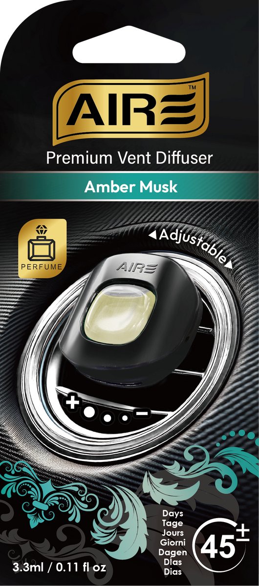 AIRE Luchtverfrisser AMBER MUSK Perfume Mini Vent voor in luchtrooster van auto. Werkt ca 45 dagen