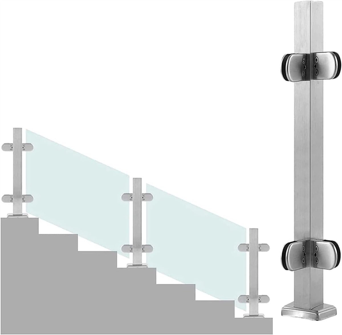 Glazen balustrade paal - RVS hekwerk - Veiligheid creëren - Gladde afwerking - 85 cm - Metaal