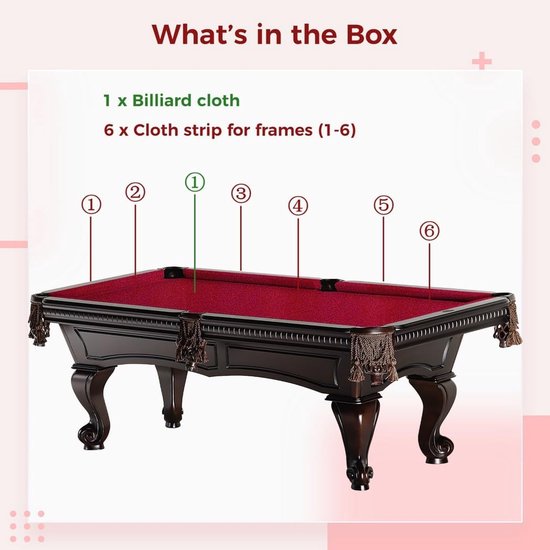 Biljart Vilten Doek - Pooltafel Kleed - Snelle Games - Nylon Vilt Mix - 8ft Tafel - Donkerrood — afbeelding 4