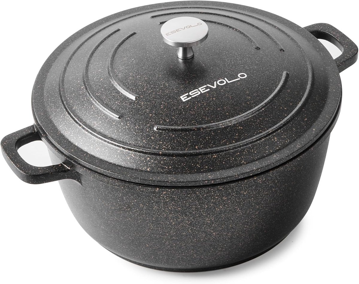 Stoofpan Gietijzer - Ronde Pan - Langzaam Garen - Speciaal Deksel - 4.5 Liter - Zwart
