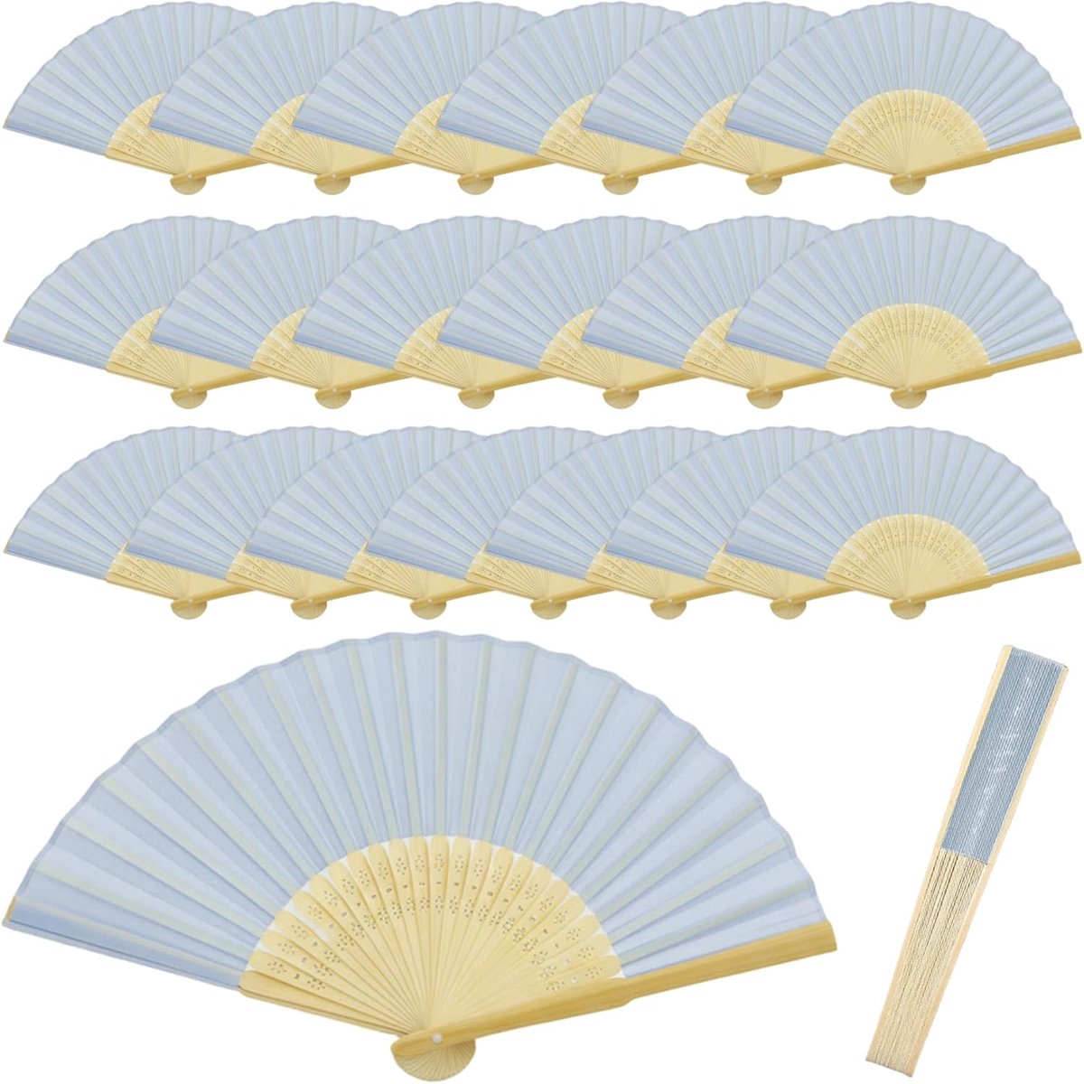 Opvouwbare Handventilator - Zijden Ventilator - Feestelijke Gunsten - Natuurlijke Materialen - 20 Stuks - Lichtblauw