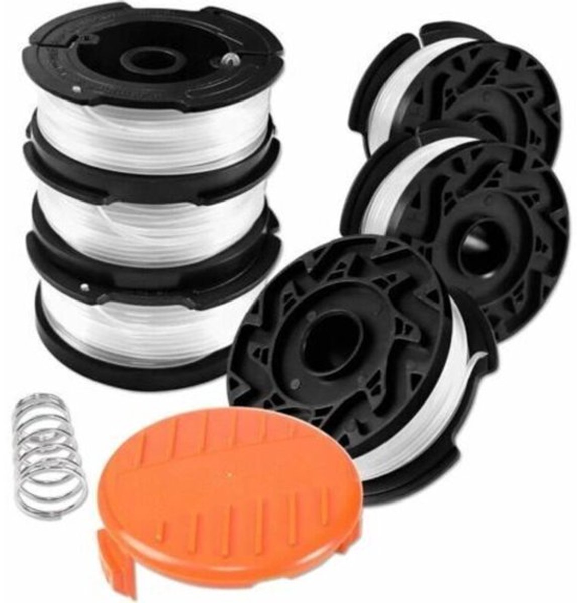 Geschikt geschikt voor Black and Decker grasmaaierspoelen, 6 grasmaaierspoelen, inclusief 1 spoelkap en 1 veer.