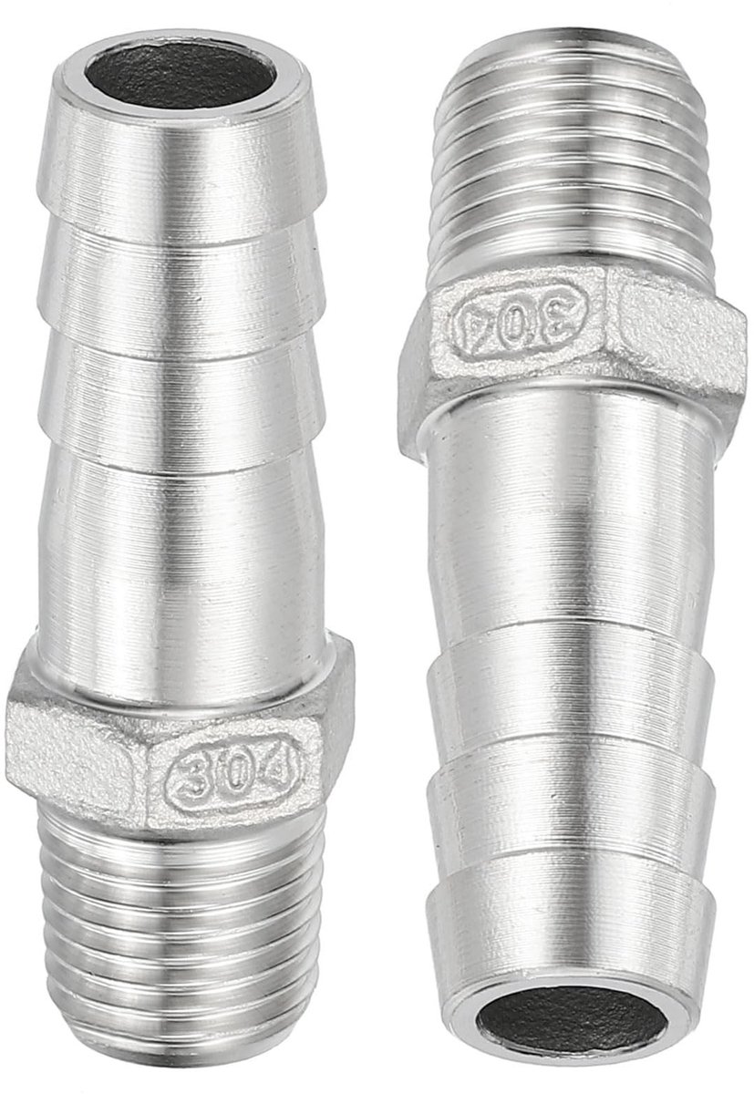 Dailygoods- Slangkoppeling 2 Stuks - 304 Roestvrij Staal - 13 mm Slangweerhaak - 1/4 Inch NPT Buitendraad - Sterke Verbinding - Corrosiebestendig - Slangconnector