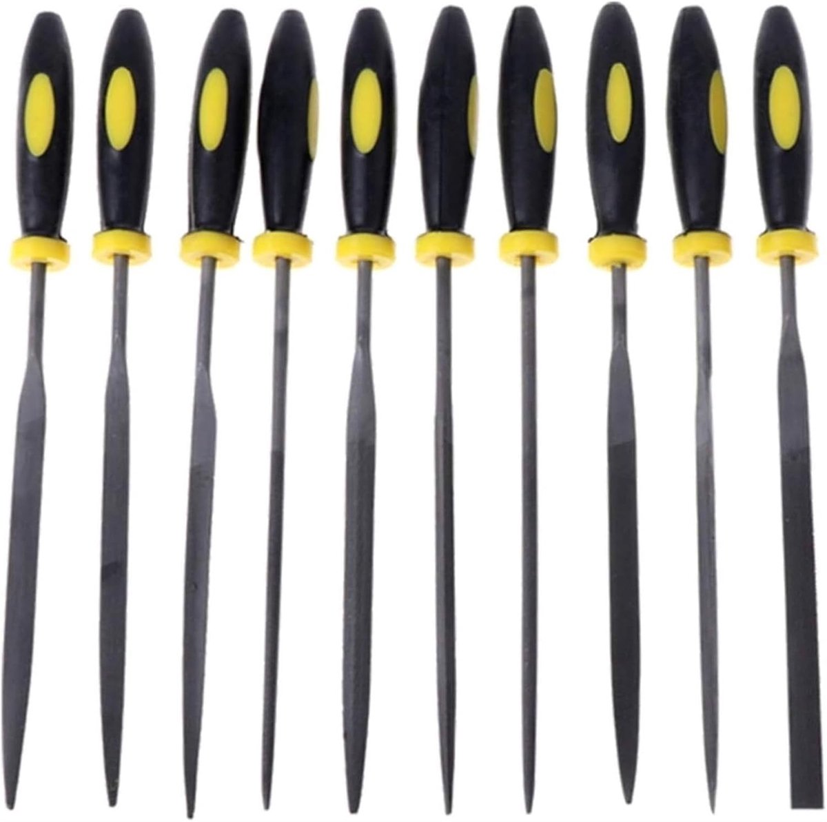 Metalen Raspvijl Set - Naaldvijlen Set - Metaal Bewerken - Ergonomisch Handvat - 10 Stuks - Zwart Geel