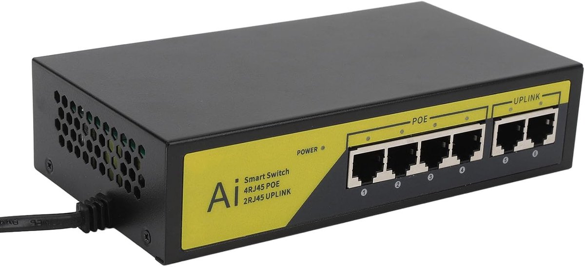 Netwerk Switch - Ethernet Hub - Apparaten Verbinden - 4 Poe Poorten - 6 Poorten - Zwart