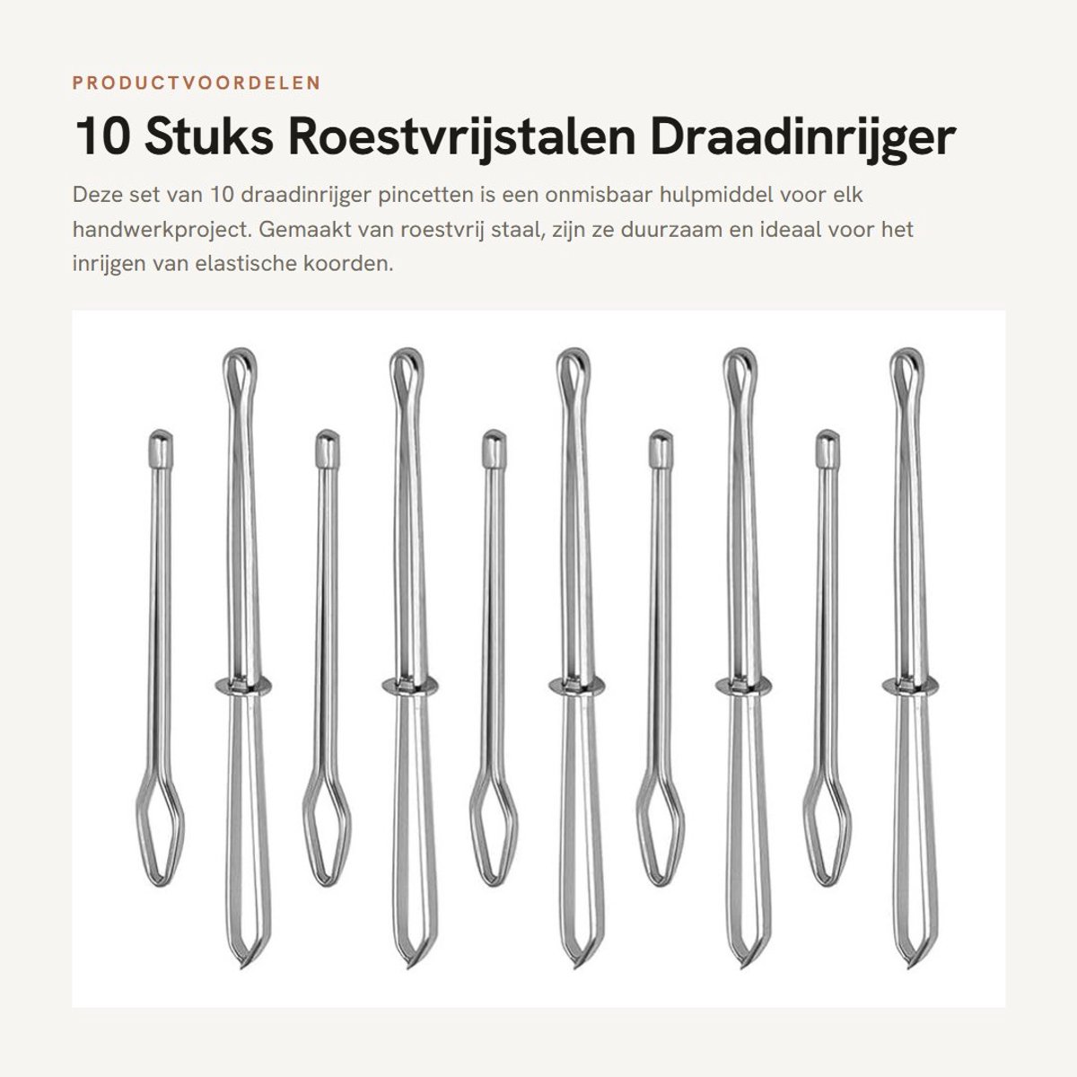 Dailygoods- Draadinrijger Pincet 10 stuks - Roestvrij Stalen Trekkoord - Handwerk Gereedschap - Elastische Drager 80mm/67mm - Onmisbaar voor Thuisgebruik - Naaiaccessoire