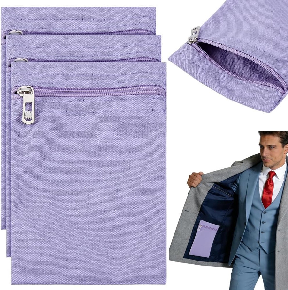 Zijvak met Rits - Verborgen Zakje - Kleding Organisatie - Versterkte Stevigheid - 20 x 12.5cm - Paars