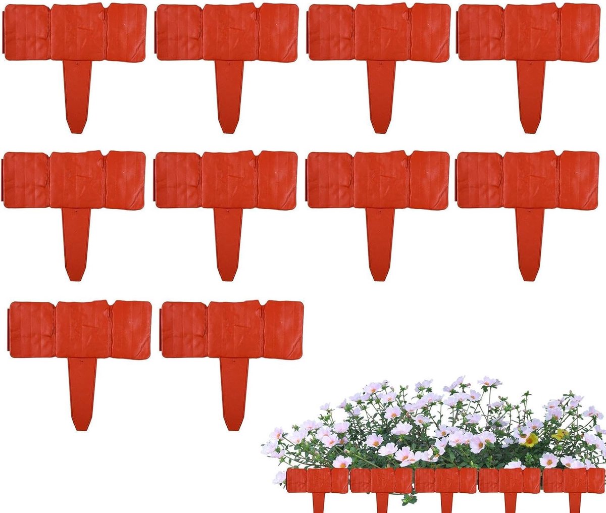 Kunststeen Tuinrand - Decoratieve Blokken - Tuin Afscheiden - Graafvrij Systeem - 10 Stuks - Rood