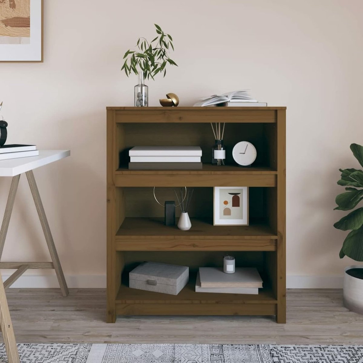 Houten Boekenkast - Opbergrek Kubus - Woonkamer Organiseren - Massief Grenenhout - 80 x 35