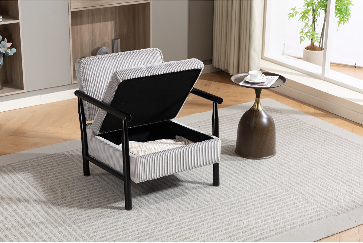 YYchan Scandinavische fauteuil - lichtgrijs velvet - houten frame met rugkussen - 83x66x73 cm