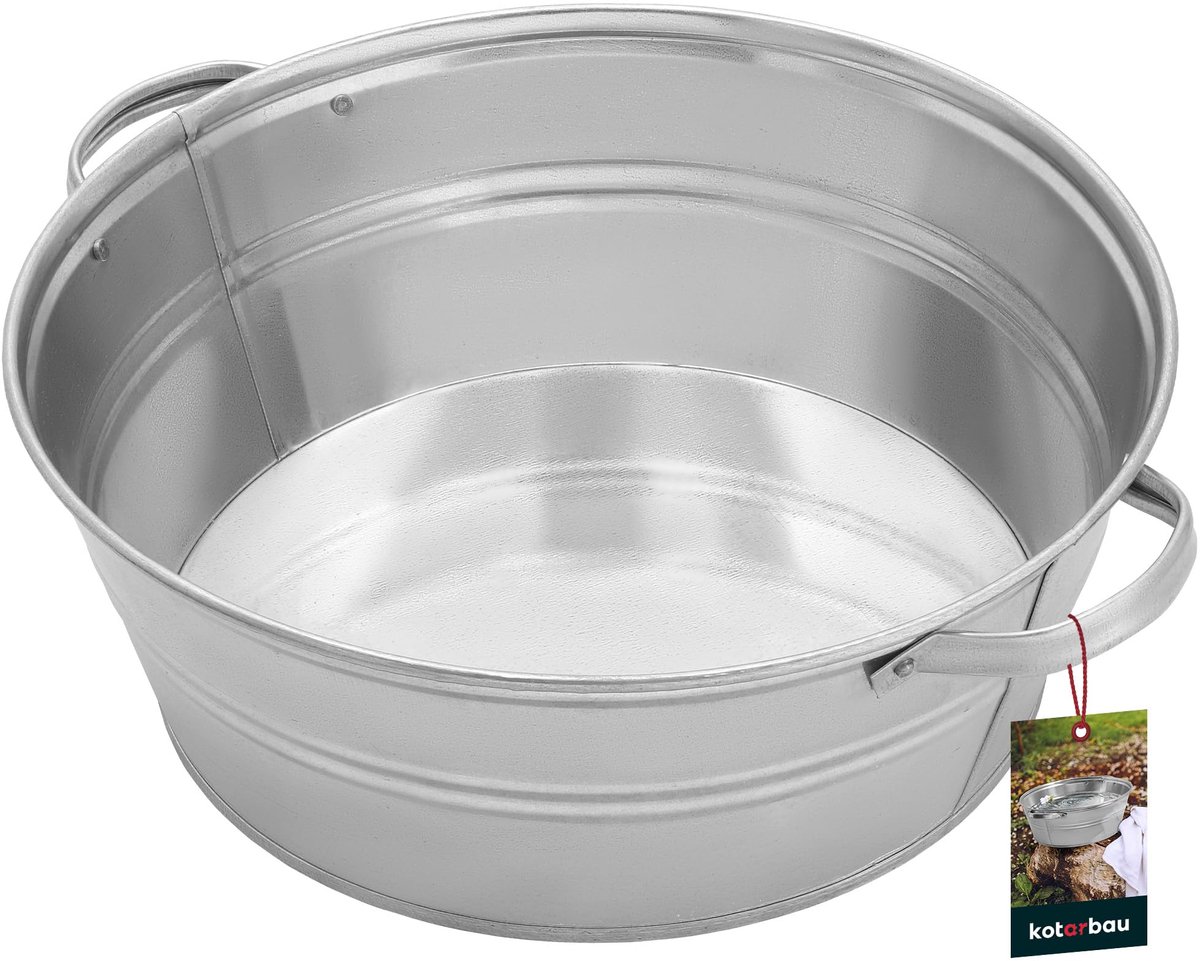 KOTARBAU® Zinkbak, Verzinkt Staal, 13 L, Zilver, Zinken Kuip, Bloembak Zink Tuin, met Handgrepen, Zinken Drankkoeler, Champagnekoeler Zink, Metallemmer, Tuin Binnen Buiten, Robuust