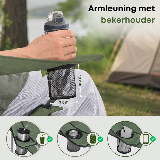 ACAZA Campingstoel - Campingstoelen Set van 2 - Strandstoel - Draagvermogen 120 kg - Klapstoel - Kampeerstoel - Vouwstoel - Camping - Strandstoel Opvouwbaar - Kamperen - Visstoel - Klapstoelen - Groen van ACAZA — afbeelding 5