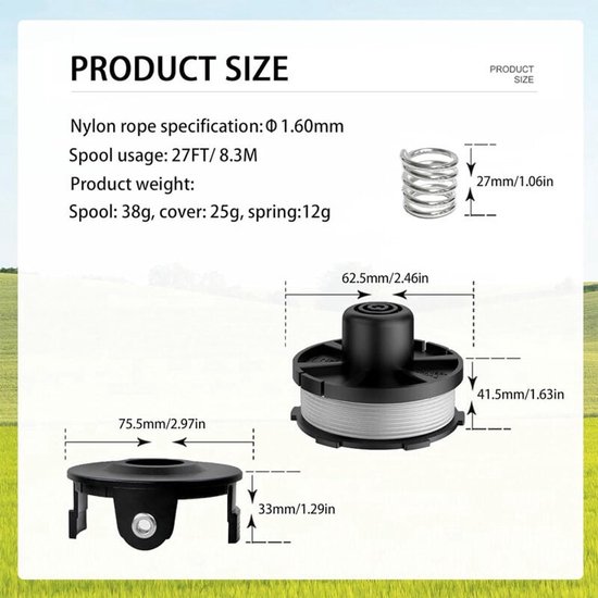 3 stuks vervangende draadspoelen geschikt voor Makita 18V DUR181Z/DUR181RF/DUR181 grastrimmer - geschikt voor Makita 196146-9 - spoeldeksel 195858-1 (3 spoelen + 1 spoeldeksel + 1 veer) van Vermo — afbeelding 4