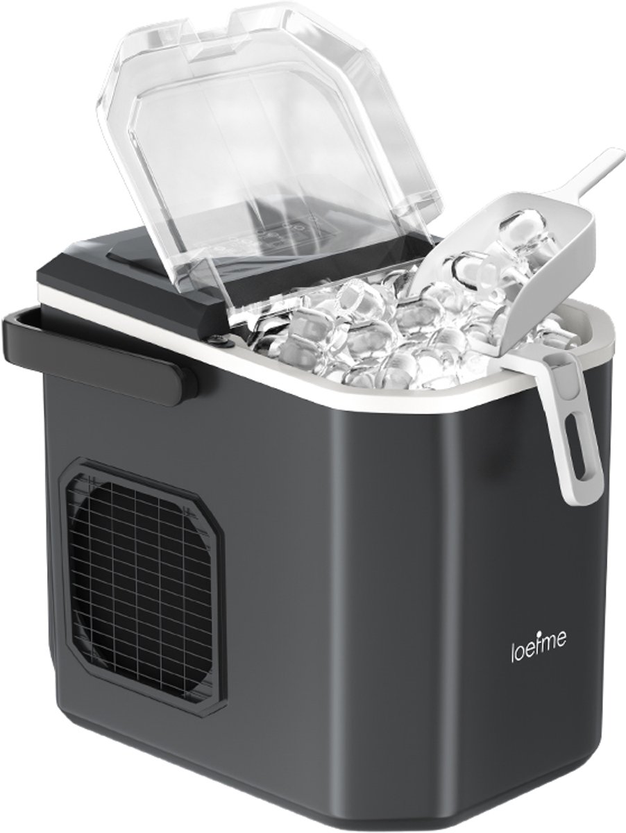 LOEFME Ijsblokjesmachine - Ijsblokjesmaker met IJsschep & IJsmand - 1,2L - 12kg/24u - 6 min - Zelfreinigingsfunctie - Zwart