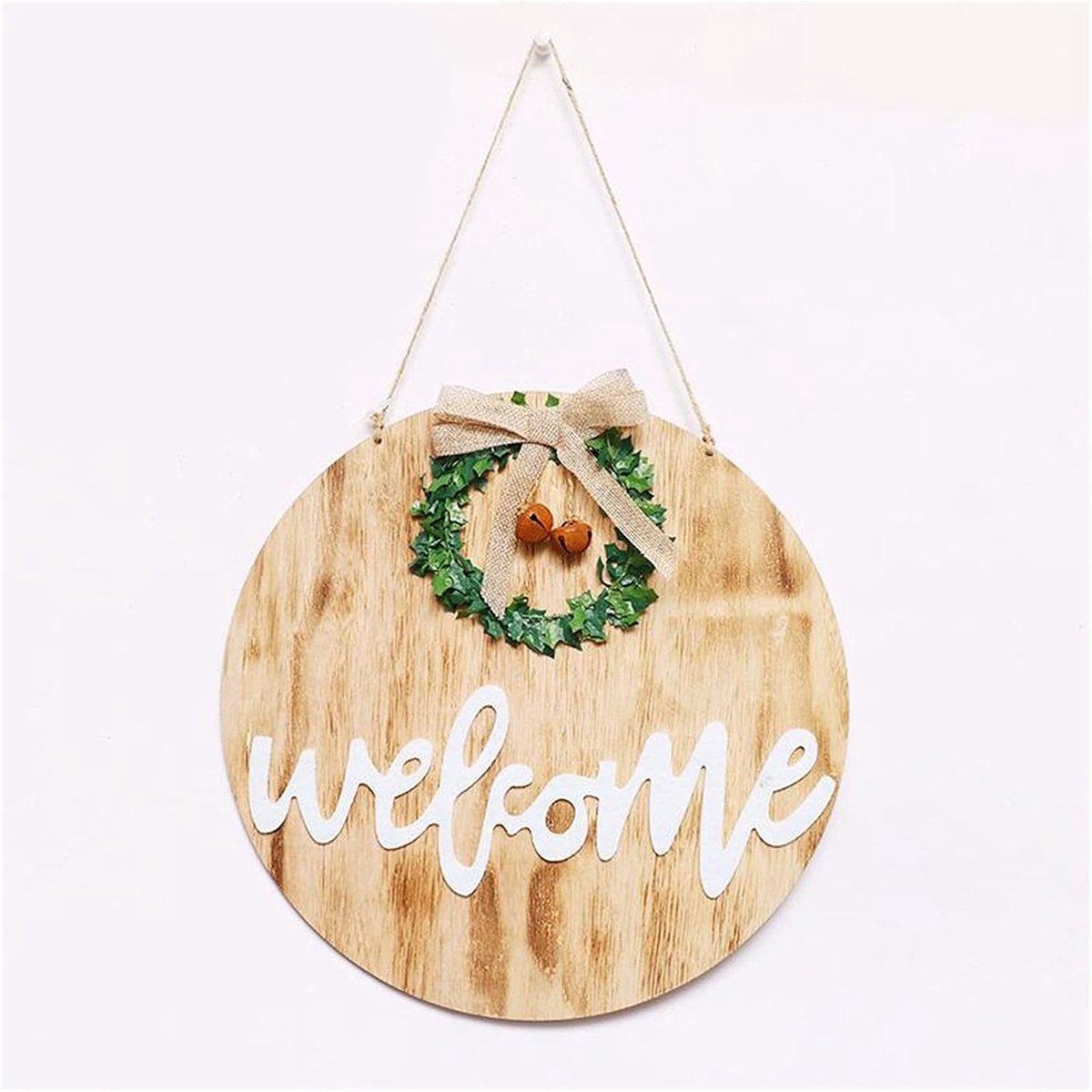 Houten Welkomstbord - Ronde Deurhanger - Huis Decoratie - Handgemaakt Ontwerp - 30 cm Diameter - Houtkleur