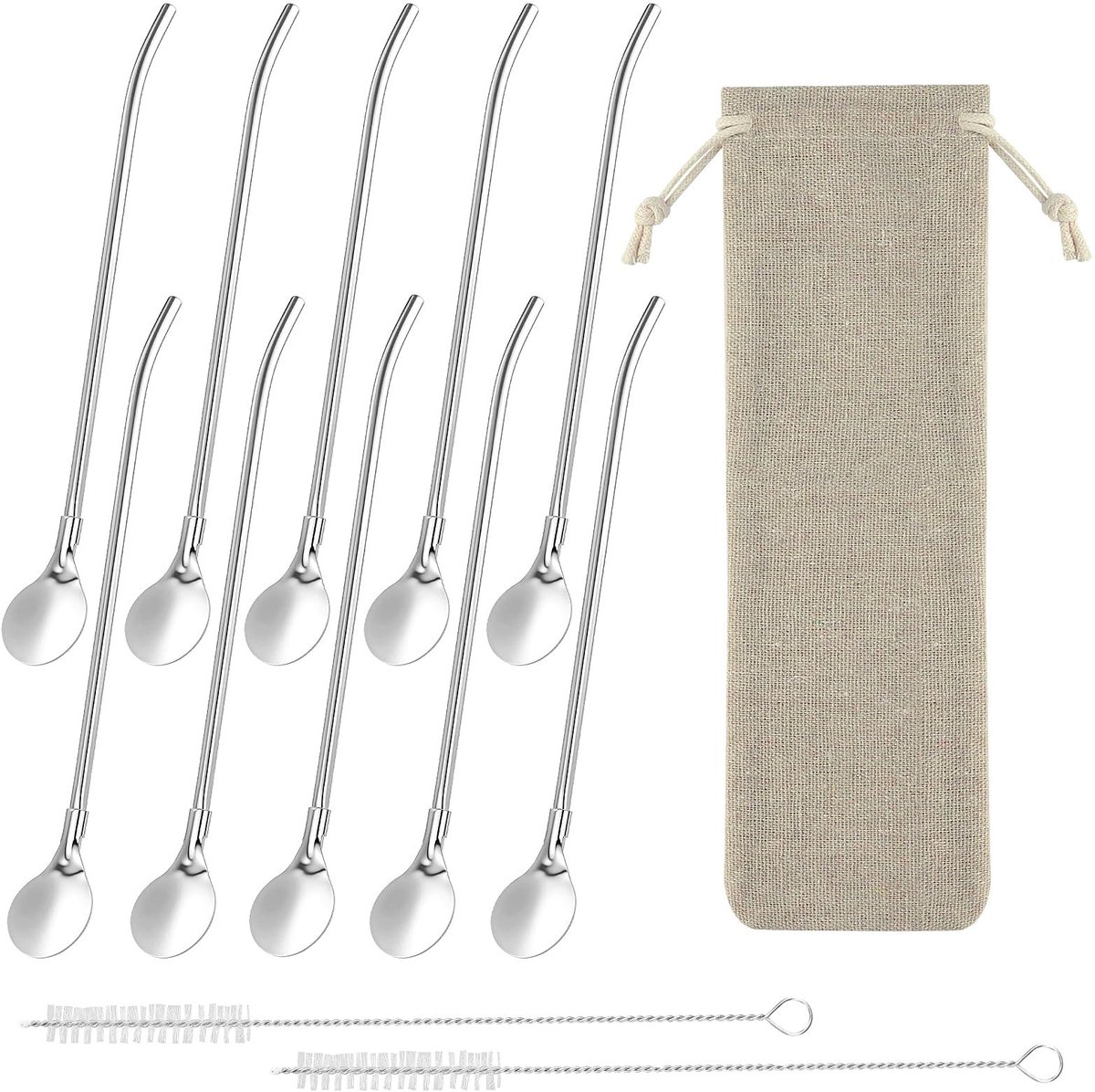 Dailygoods- Rietjes Herbruikbaar - 10 Stuks - Roestvrij Staal - Reinigingsborstels - Vaatwasmachinebestendig - Inclusief Opbergtas - Drinkrietjes