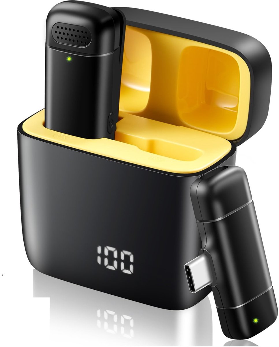 Draadloze Microfoon - Lavalier - Microfoon Draadloos - Plug & Play - 360° Ruisonderdrukking - Dasspeld - Windshield - Lange Batterijduur - USB-C/Lightning