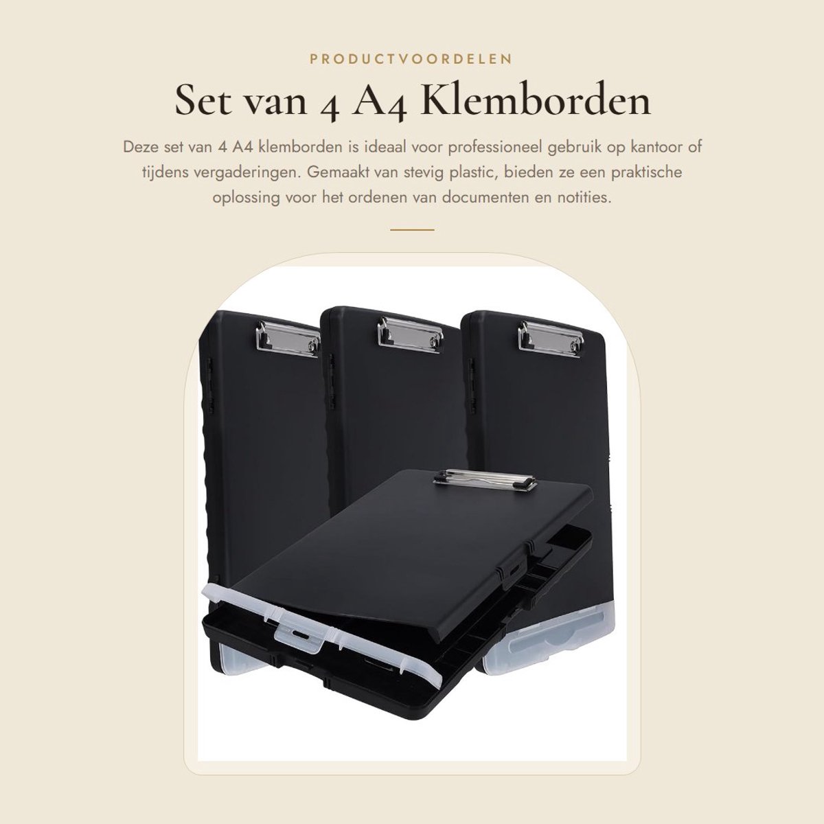 Dailygoods- Klembord A4 - 4 Stuks - Kunststof - Met Penhouder - Stevige Clip - Perfect voor Kantoorbenodigdheden - 36,5 x 25,3 x 2,9 cm - Clipboard
