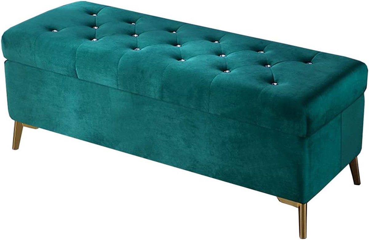 Opbergbank Fluwelen Zitting - Poef Hocker - Entree Schoenen Wisselen - Stevige Houten Frame - 110 cm Lengte - Rood
