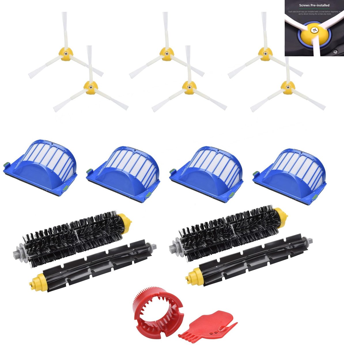Dailygoods- Reserveonderdelen Accessoires voor iRobot Roomba 600 Serie - 4 x Hoofdborstels - 4 x Filters - 6 x Zijborstels - 2 x Reinigingsgereedschap - Inclusief Schroevendraaier - Stofzuigeronderdelen