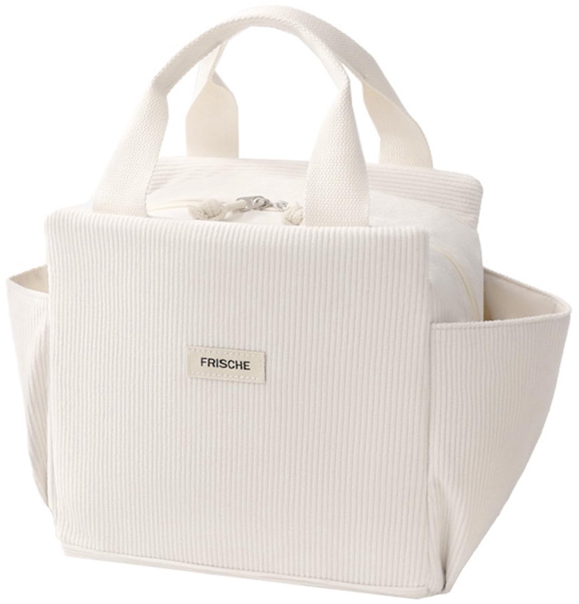 Dailygoods - DGN Geïsoleerde lunchtas voor dames, 12 l, corduroy lunchtas, thermotas met zijvakken, corduroy lunchbox, met aluminiumfolie aan de binnenkant, thermisch, voor school, kantoor, picknick, reizen, beige