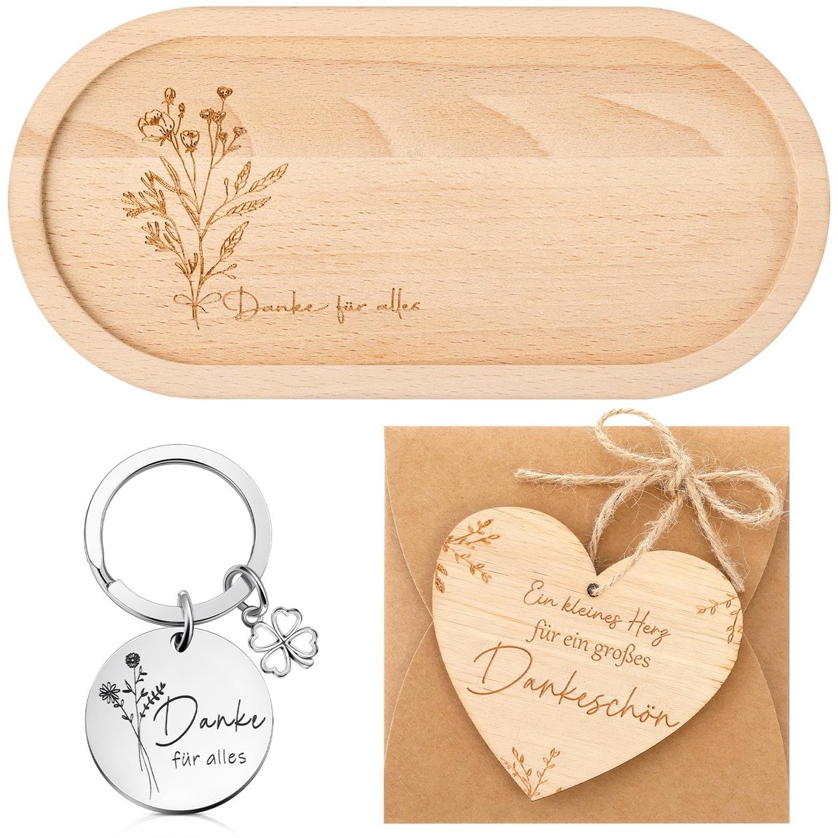Dailygoods - Geiserailie Bedankt Cadeau Houten Dienblad Met Gravure Bedankkaartje Sleutelh