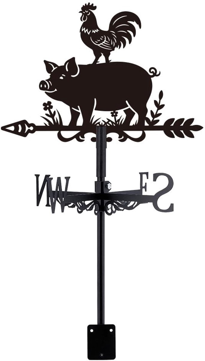Dailygoods - Zwart IJzeren Varken Haan Weathervane - Decoratieve Windwijzer