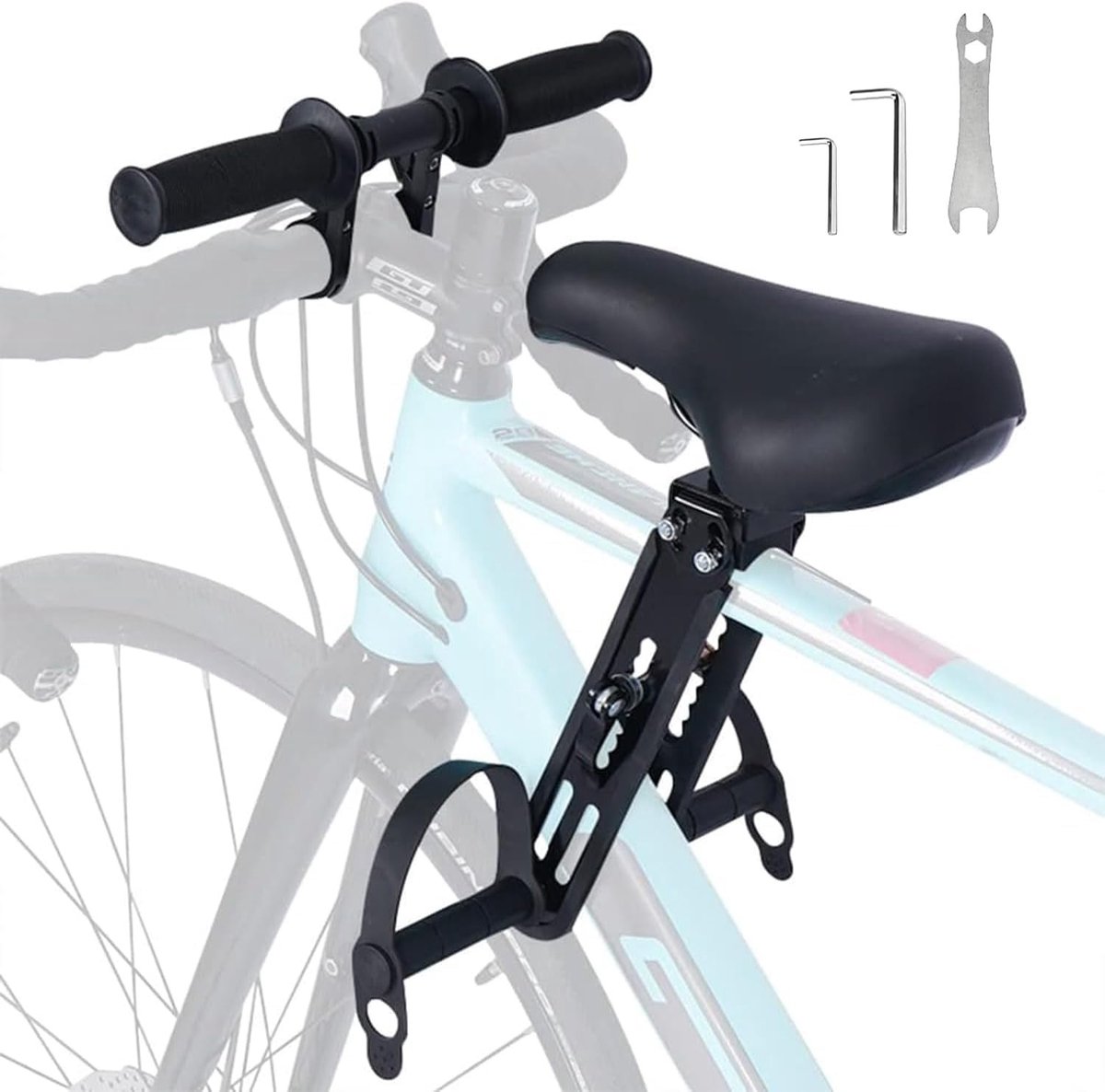 Dailygoods- Fietsstoeltje Voorzijde - Draagbaar Kinderzitje - Geschikt voor 2-6 Jaar - Zacht Zitkussen - Roestvrij Staal - Verstelbare Voetsteunen - Kinderfietszitje