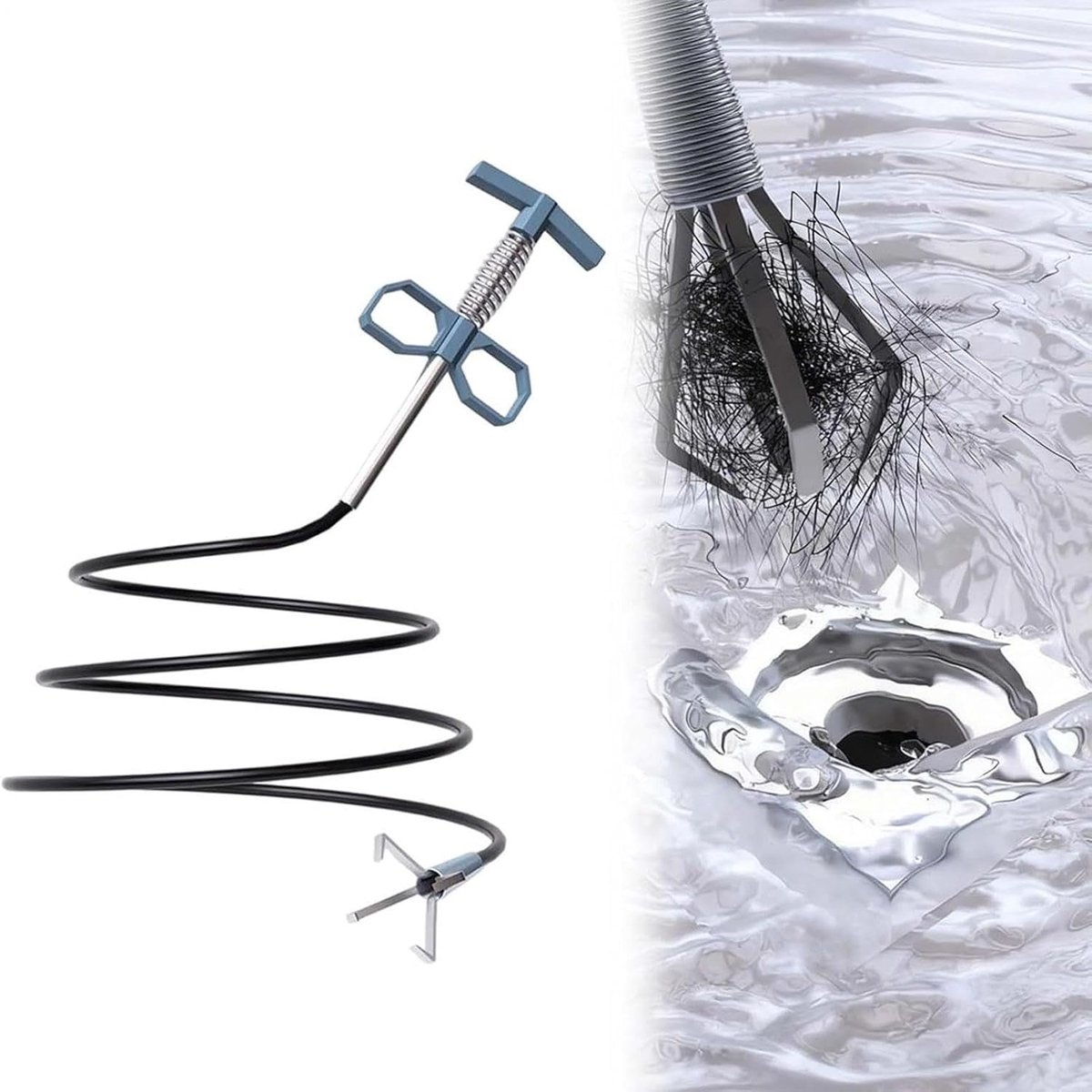 Afvoerverstopper Verwijderaar - Pijpenreiniger Ontstopper - Verstoppingen Oplossen - Flexibele 4-Klauw Grijper - Tot 3 Meter - Zilver