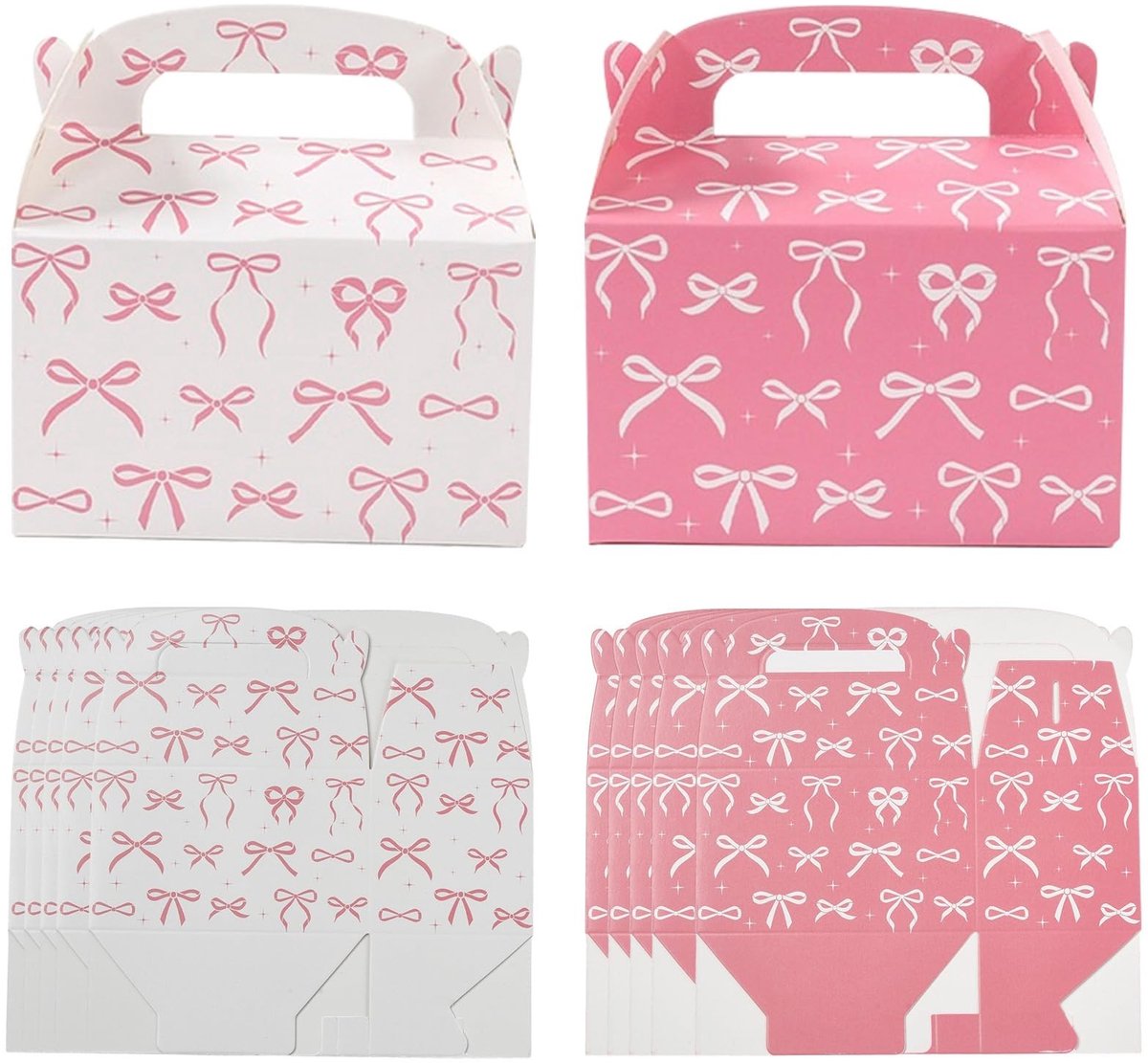 Dailygoods- Snoepdozen 12 stuks - Opvouwbare Verpakkingsdozen - Feestgeschenkdozen - Bruiloft/Verjaardag - 10x6x10 cm - Witte/Roze Strik - Cadeauverpakking