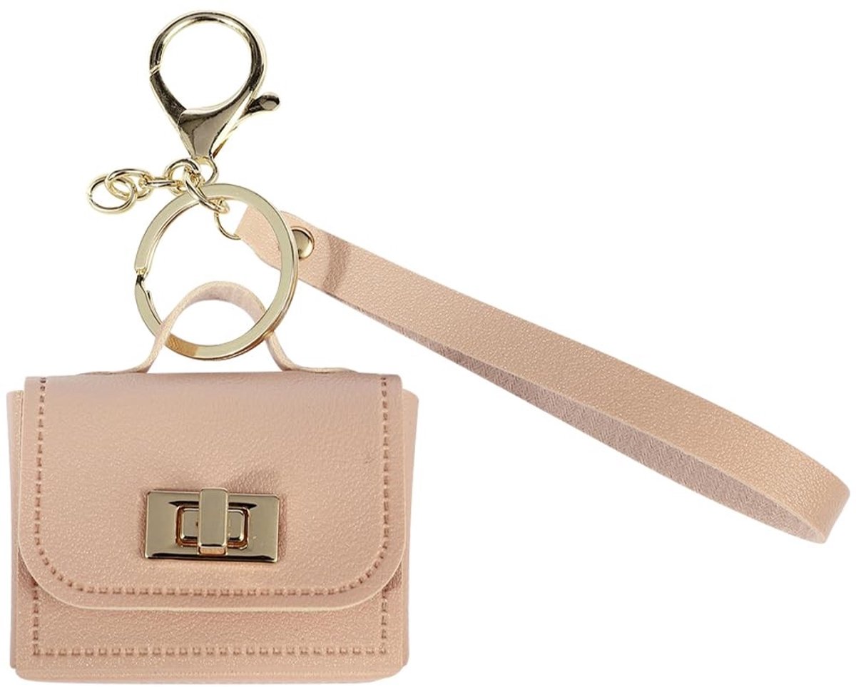 Dailygoods - Mini Sleutelhanger PU Lederen Portemonnee Met Draaibare Sluiting Miniatuur Munt Pouch Portemonnee Mini Lederen Tas Oortelefoon Pouch Hanger Sleutelhanger met Polsband