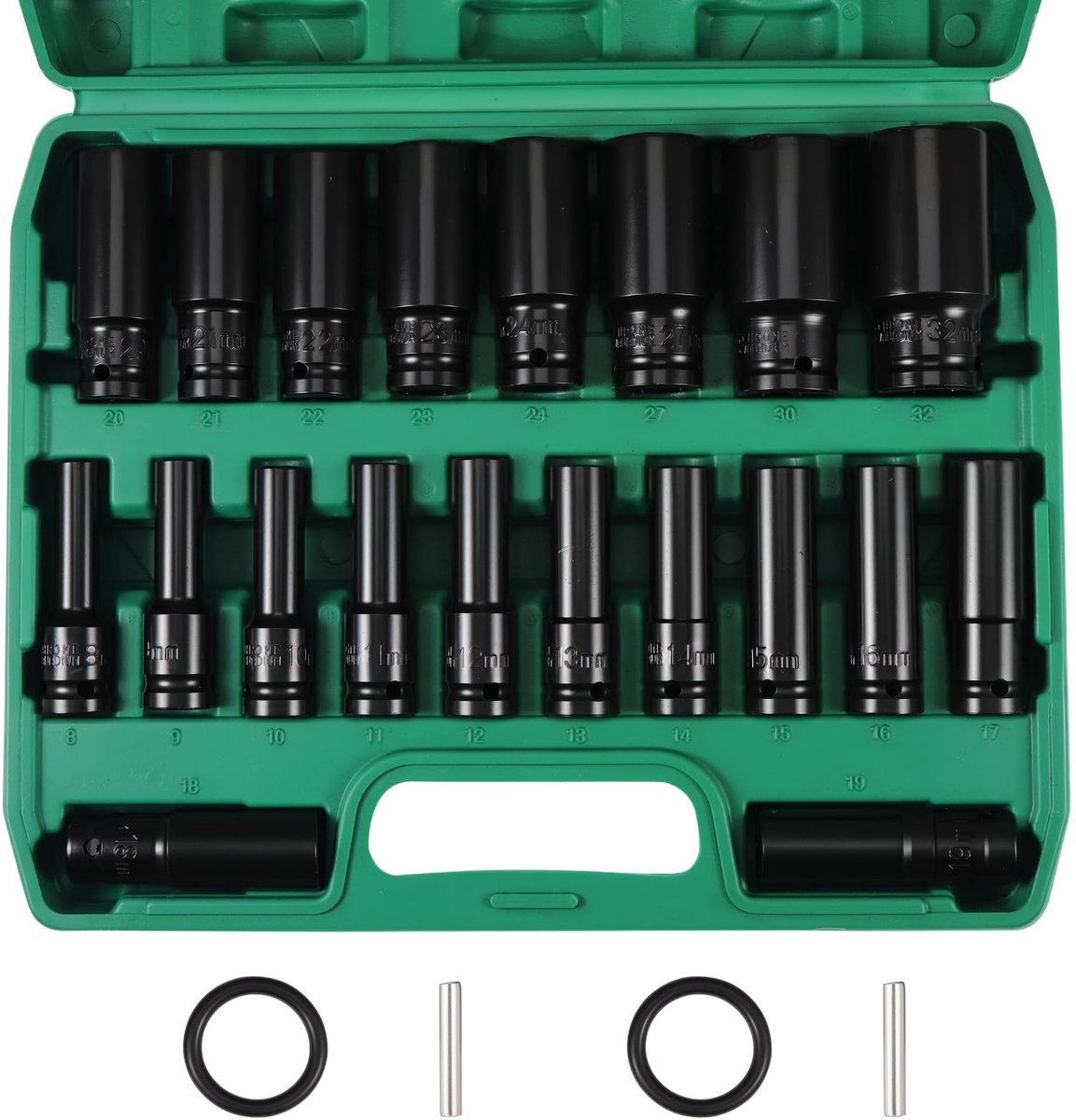 Dailygoods- Steeksleutelset 20-delig - Extra Lange Sockets 78 mm - CR-V Staal - Metrisch 8 mm/32 mm - Professionele Reparatieset - Diepe Stopcontacten - Dopsleutelset
