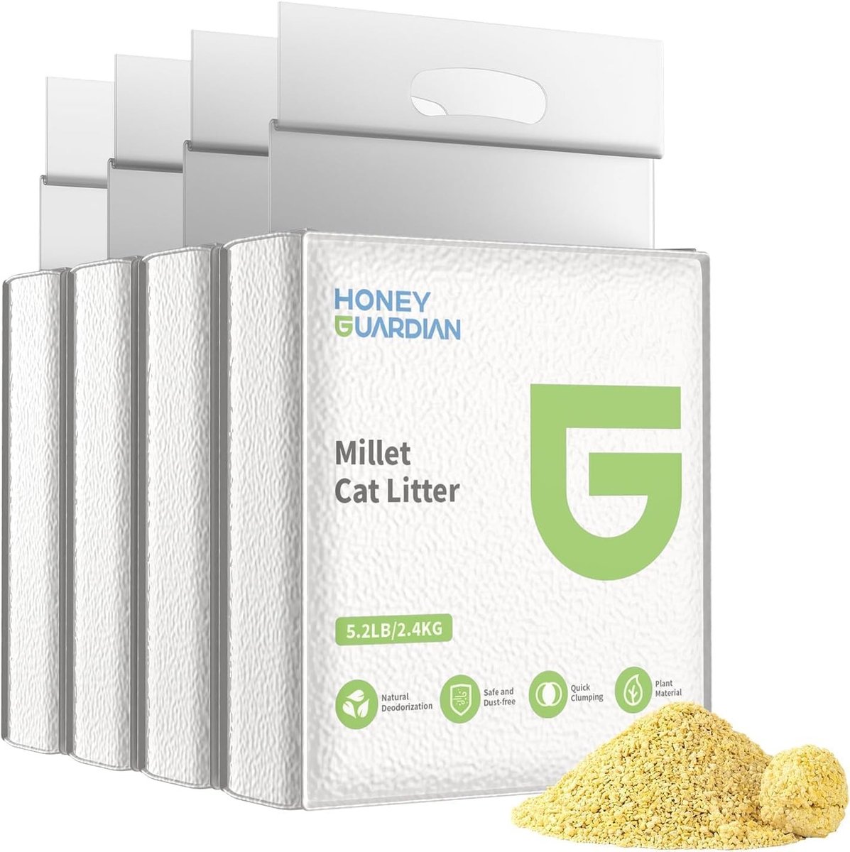 Dailygoods - HoneyGuaridan Gierst Kattenbakvulling, Klontvormend Kattengrit 9.6kg, Stofvrij en Gemakkelijk Klontvormend, Geurcontrole, Doorspoelbaar, Extreem Absorberend