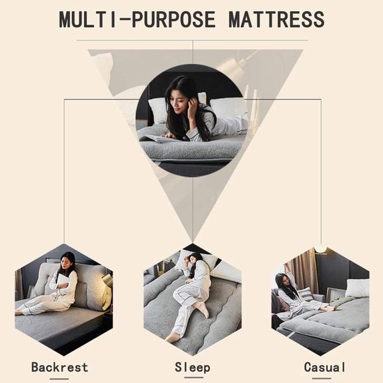 Japanse Futon Matras - Vloermatras Opvouwbaar - Comfortabel Slapen - Stevige Rugondersteuning - 90 x 200 cm - Kameel — afbeelding 4